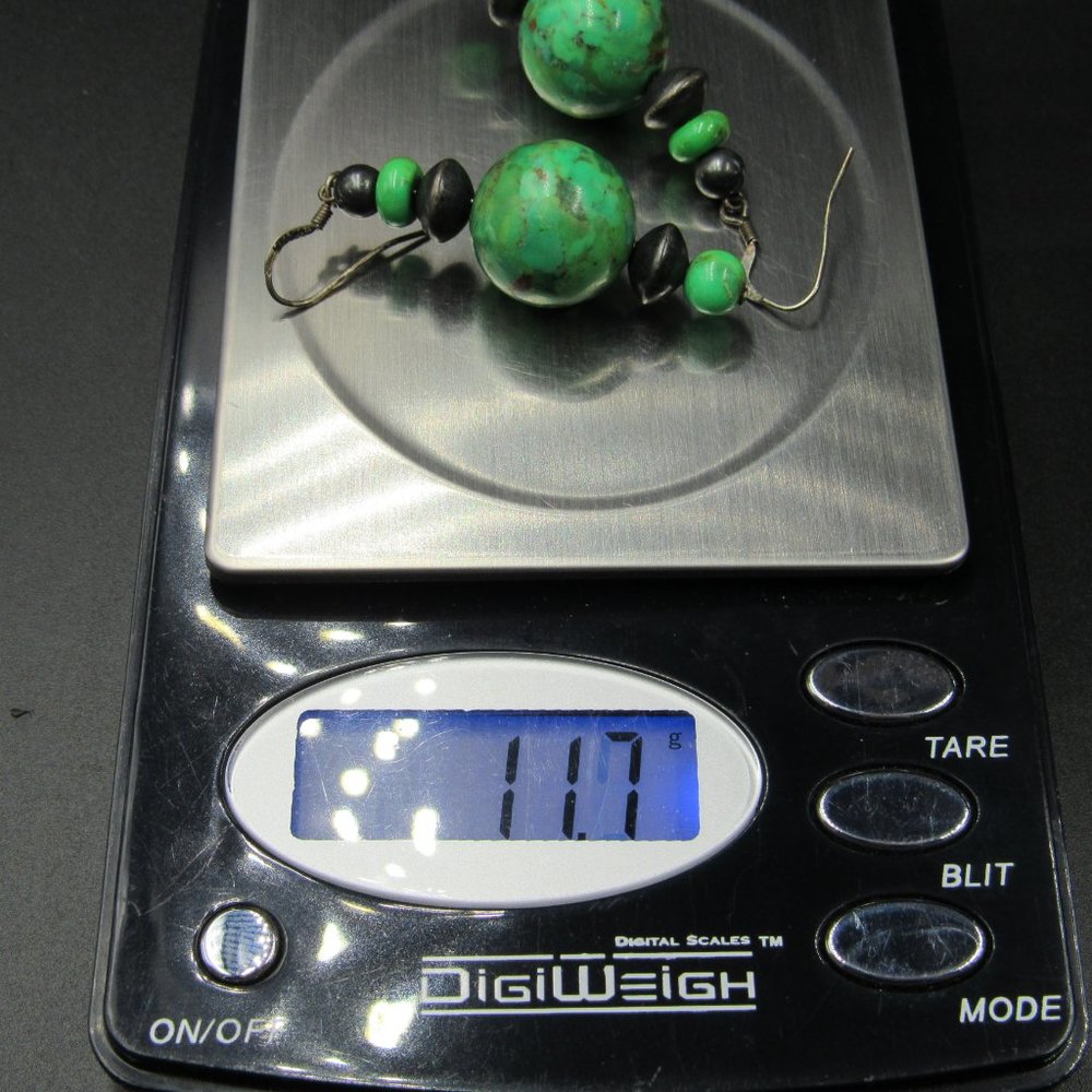 Sterling Silver Large Green Stone Dangle Earrings - Picture 5 of 5